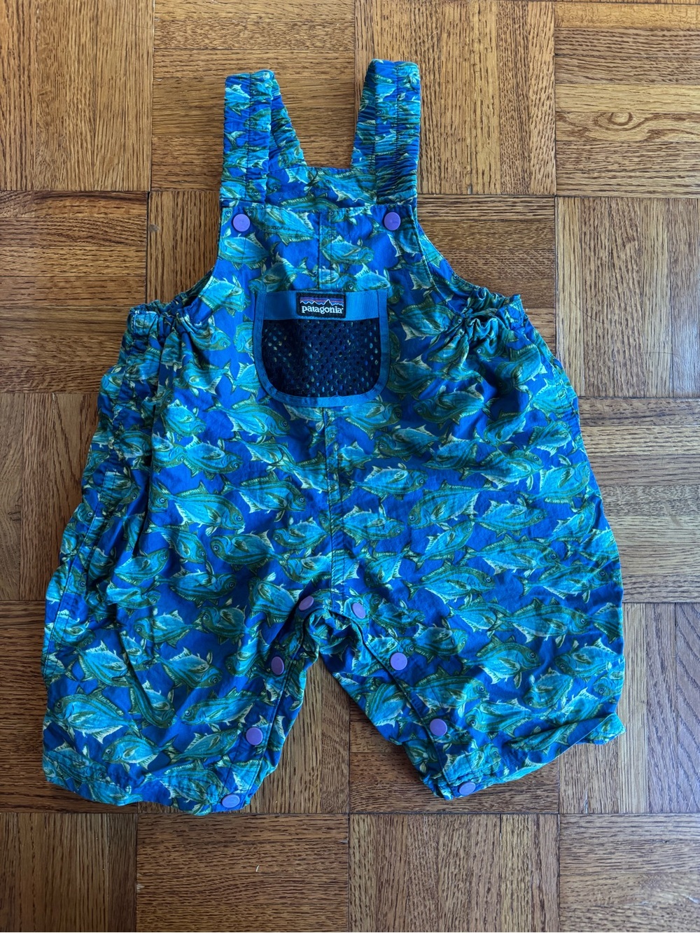 Patagonia Blue Green Fish-Print Kids Overalls